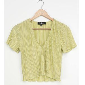 Under the Palms Lime Green Button-Up Crop Top |  S